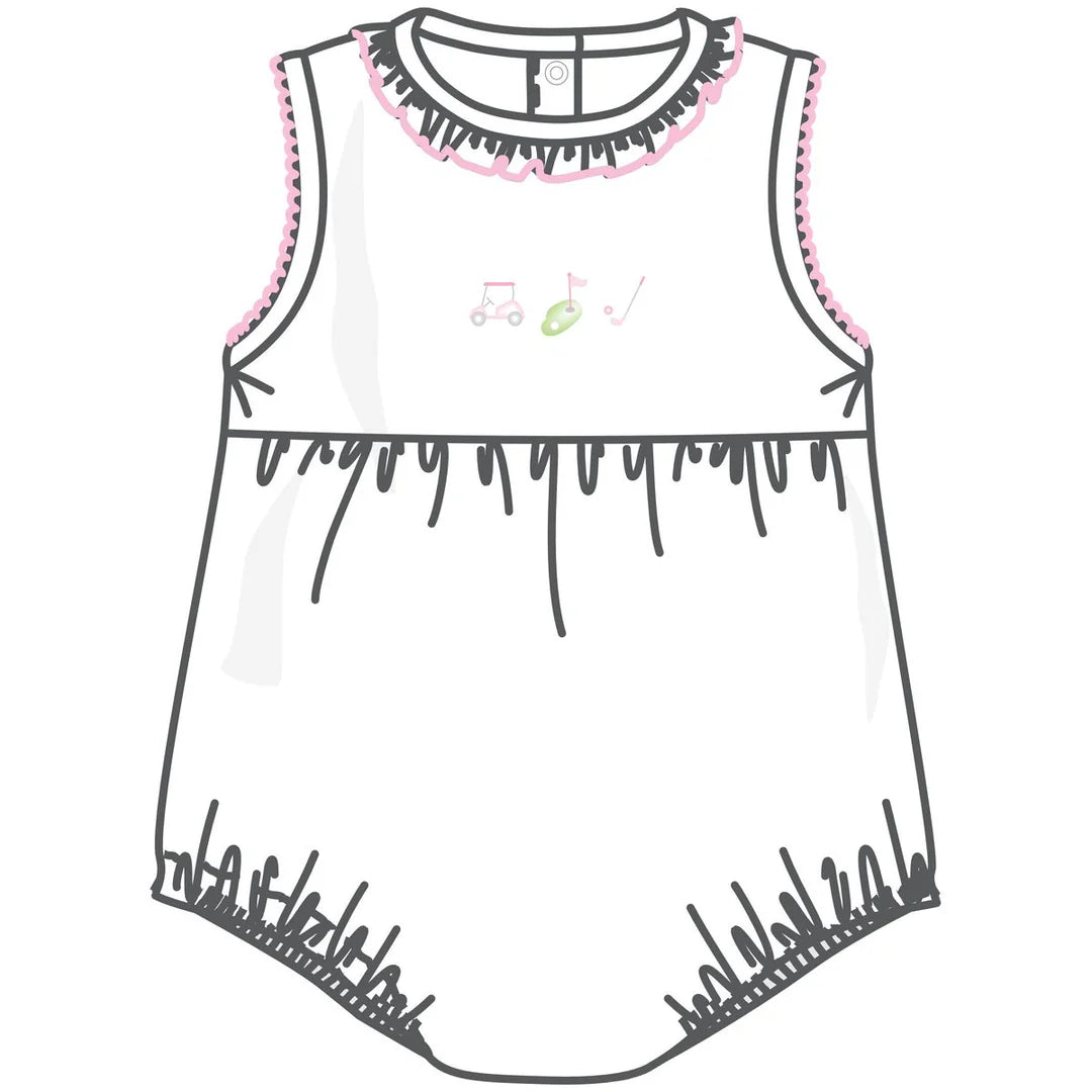 Tiny Tee Time Pink Embroidered Sleeveless Girl Bubble