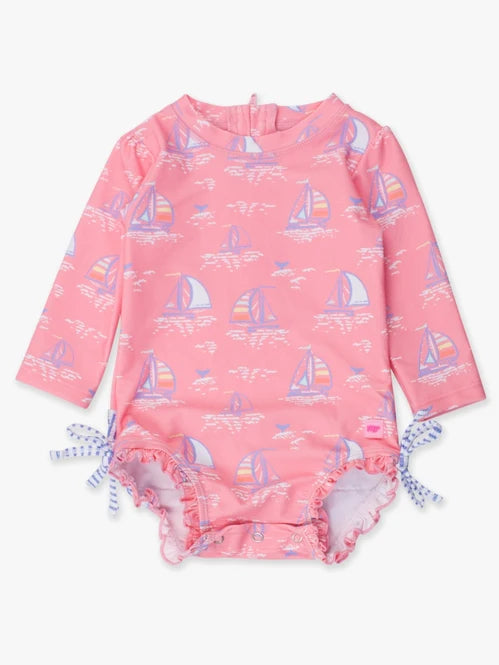 Pink Seas the Day Long Sleeve One Piece Rash Guard
