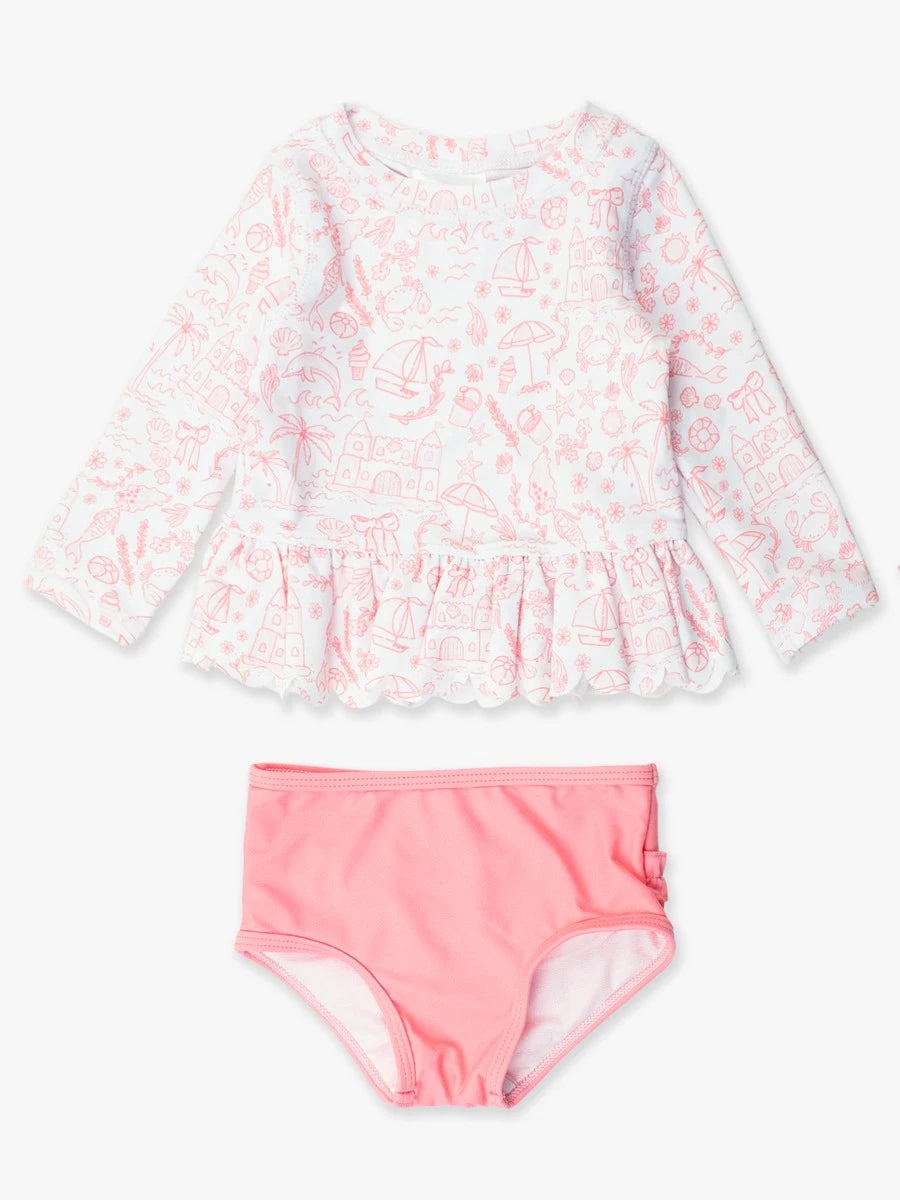 Scalloped Long Sleeve Rash Guard 2-Piece