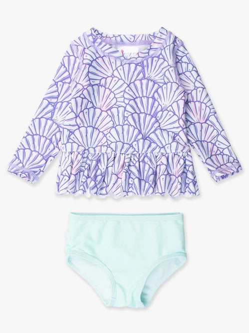 Magical Mermaid Scallop Hem Long Sleeve Rash Guard Bikini