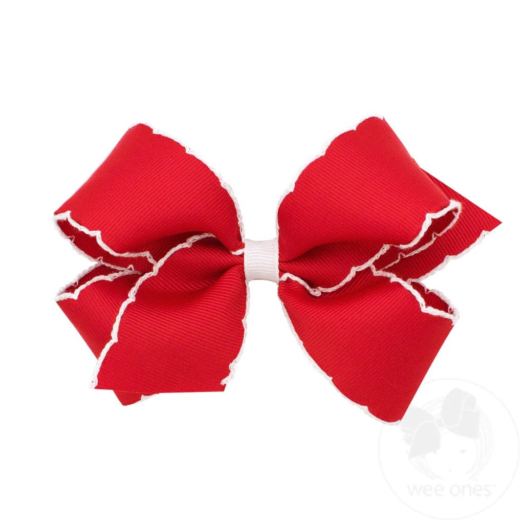 Medium Moonstitch Grosgrain Hair Bow- Red and White