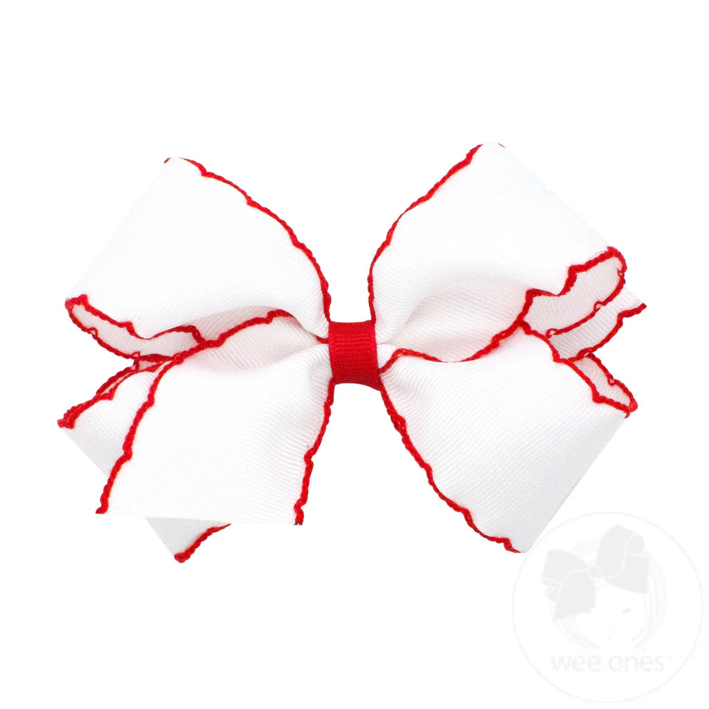 Medium Moonstitch Grosgrain Hair Bow- White and Red