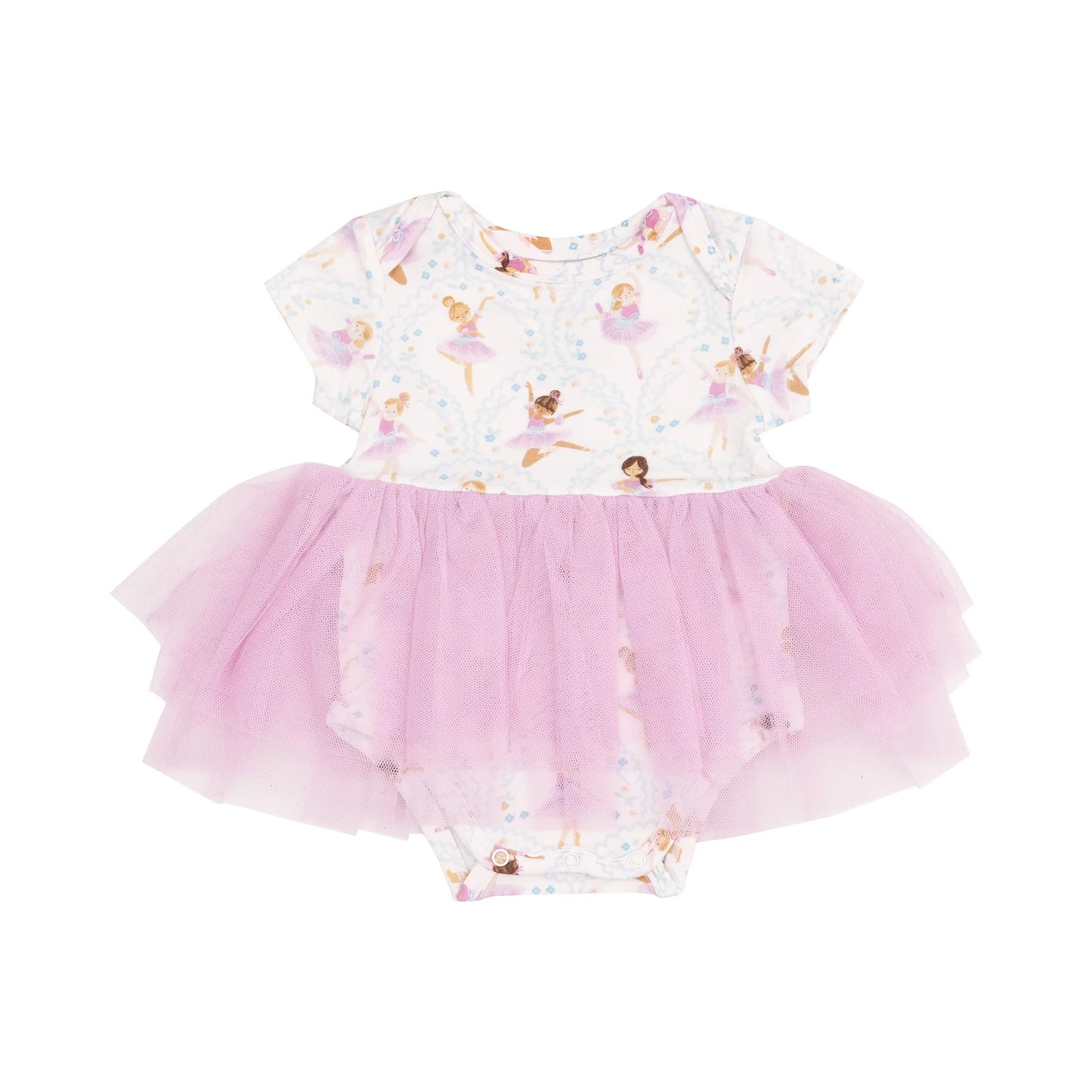 Twirly Short Sleeve Tutu Bodysuit Dress - Bow Ballerinas