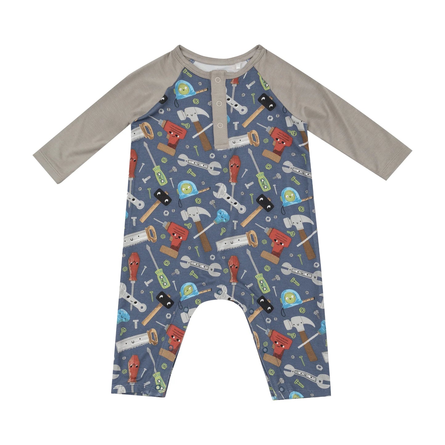 Raglan Henley Romper - Happy Tool Box