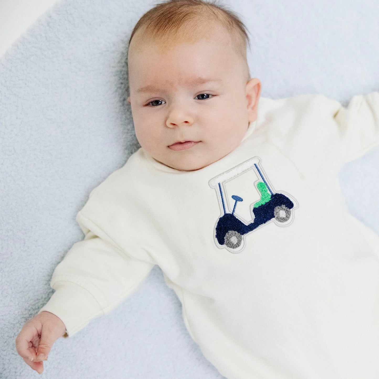 French Terry Sweatshirt Bubble with Applique - Golf Cart Blue