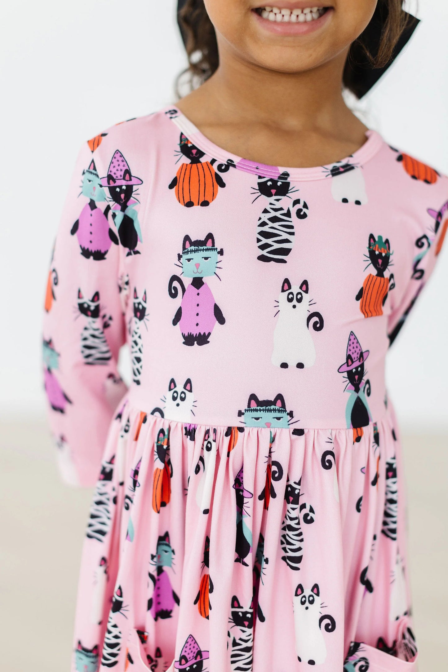 PURR-FECTLY SPOOKY 3/4 SLEEVE POCKET TWIRL DRESS