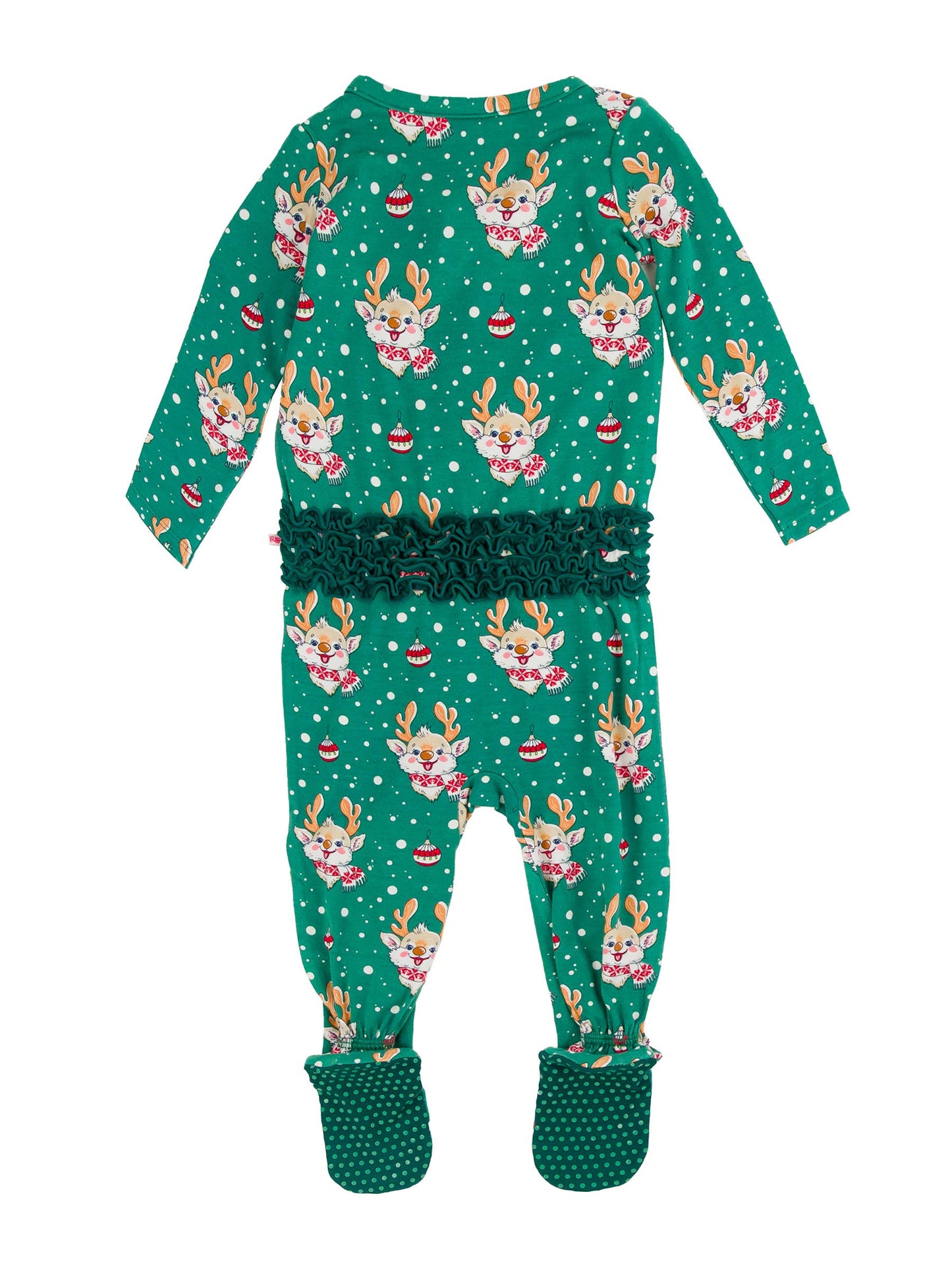 Baby Girls Reindeer Cheer Bamboo Viscose Footed Ruffle One Piece Pajama