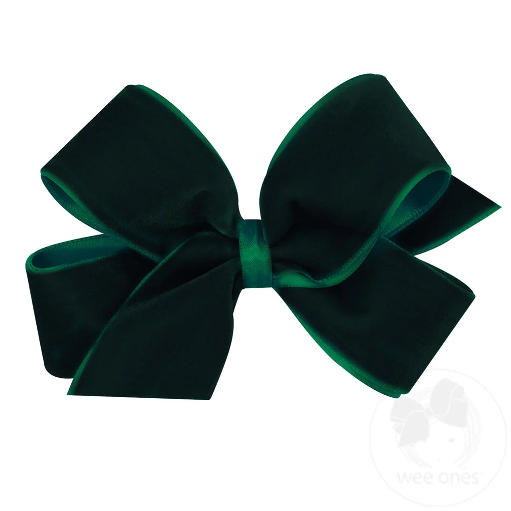 Medium Classic Velvet Bow with Satin Lining-Green