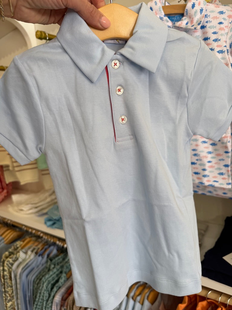 Pima Contrast trim Polo- blue with coral