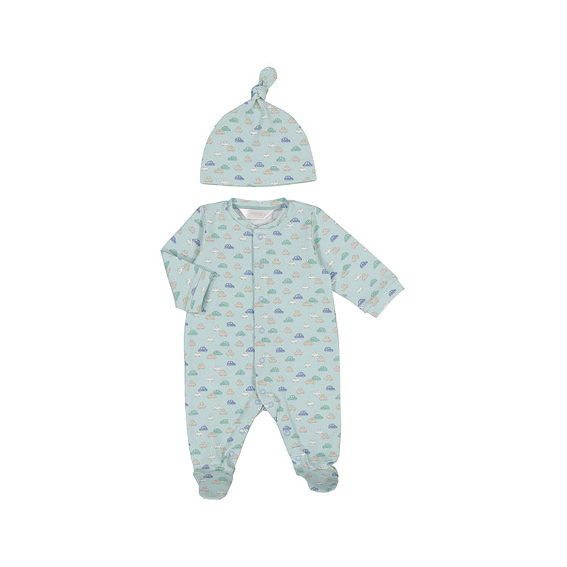 Long onesie with hat-car print