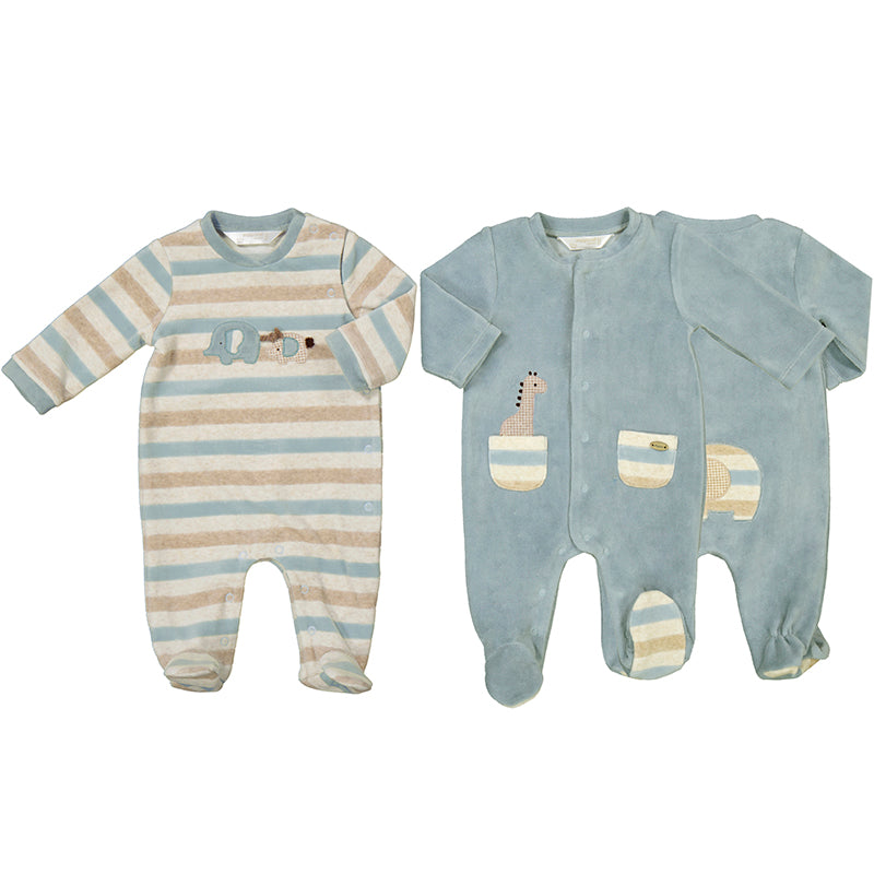 velour onesie-blue giraffe