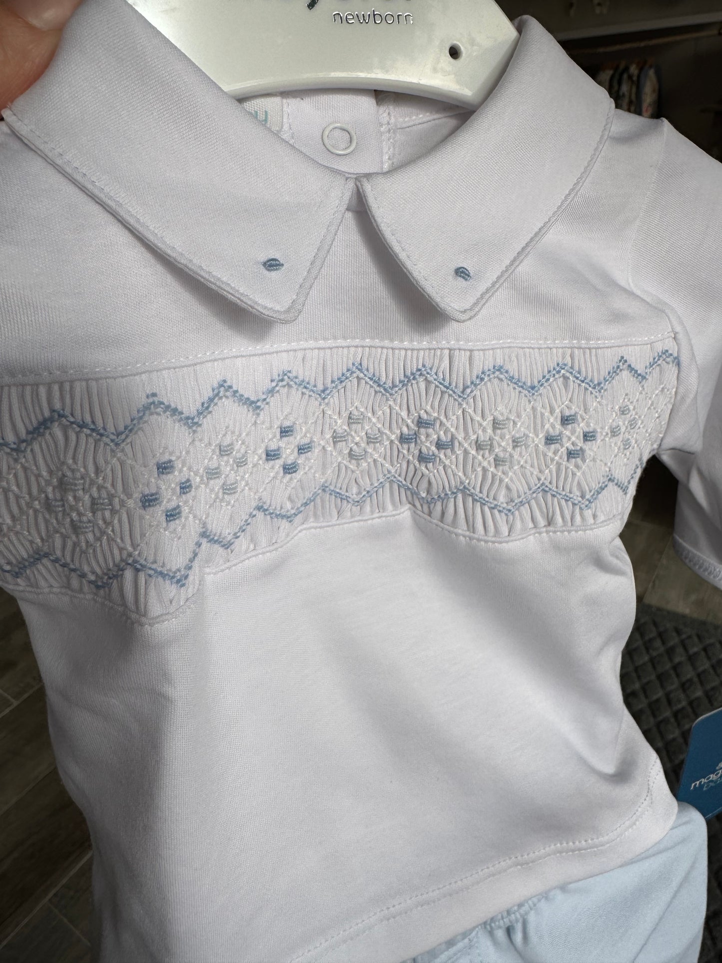 Emily and Ethan Smocked Collared 2pc Pant Set - Light Blue Boy