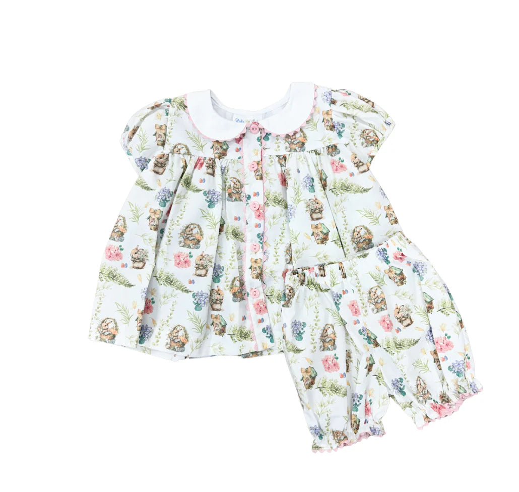 Ashley Printed Bunny Open Front Bloomer Set