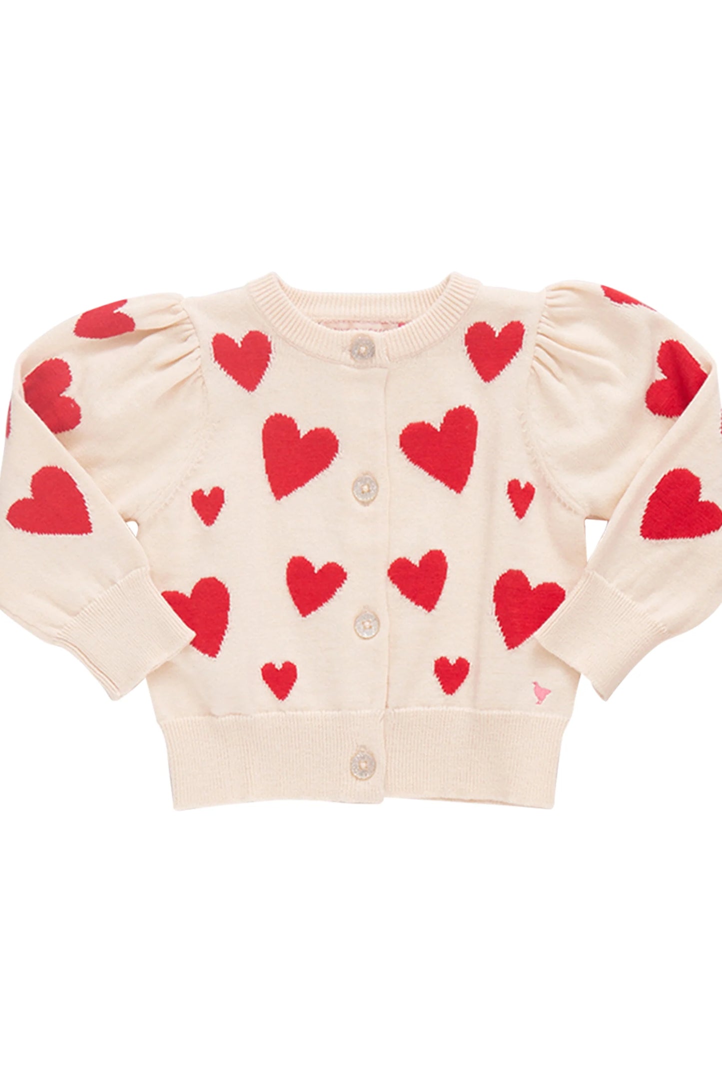 Girls Constance Sweater - Cream and Red Hearts