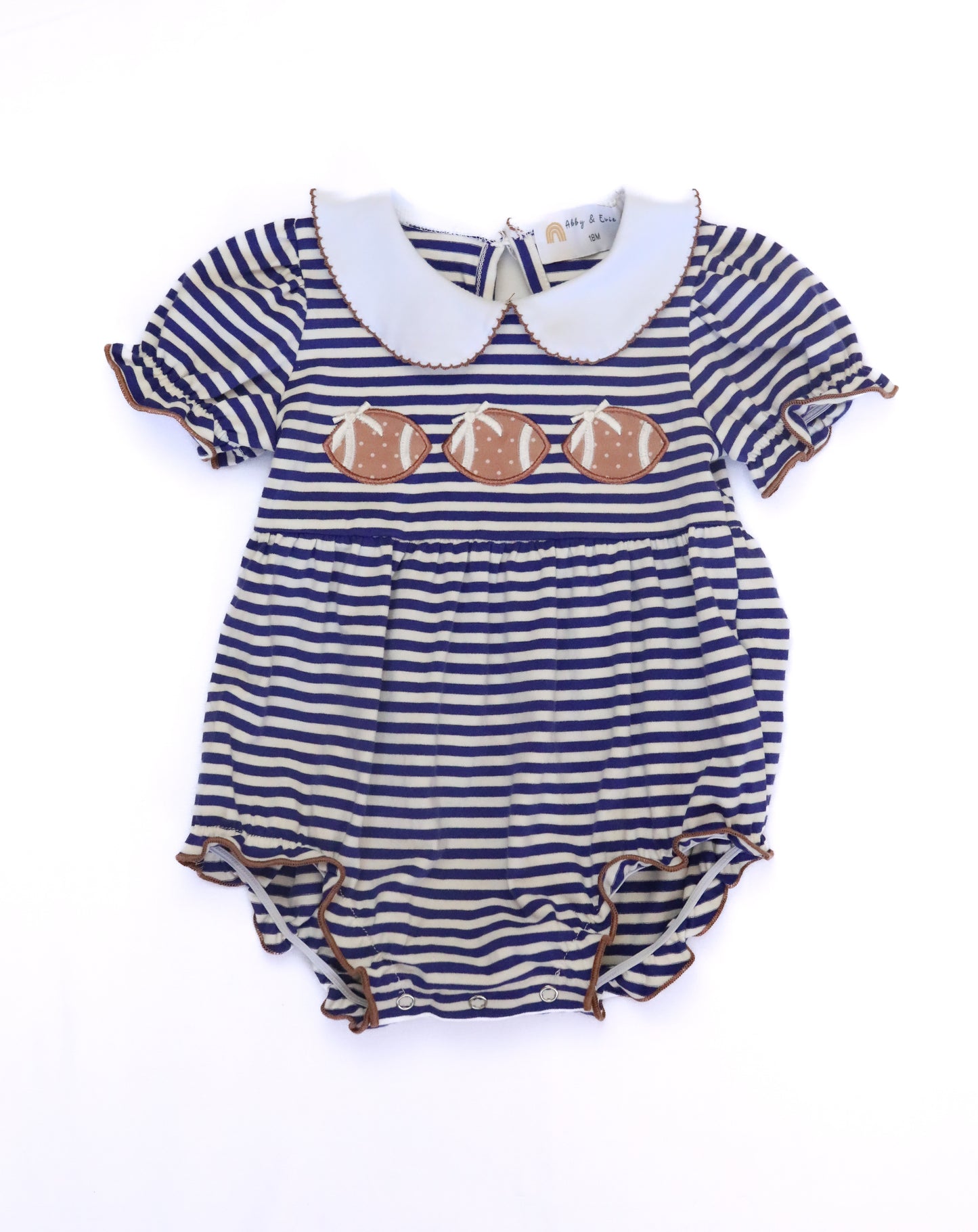 Blue Stripe Football Applique Baby Romper