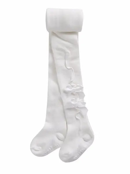 Girls Tights - Shirring Ribbon White