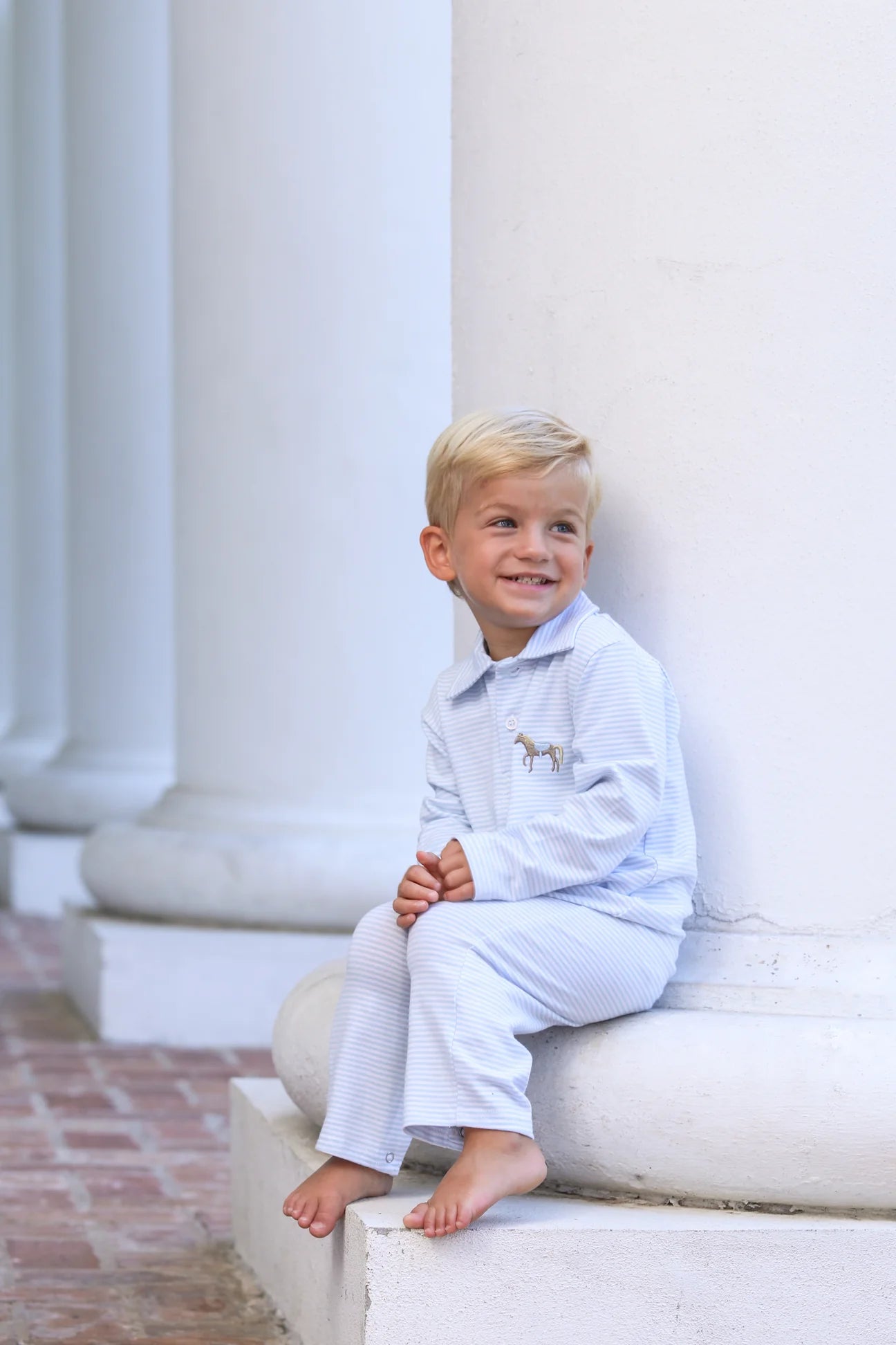 Horse Embroidery Polo Romper