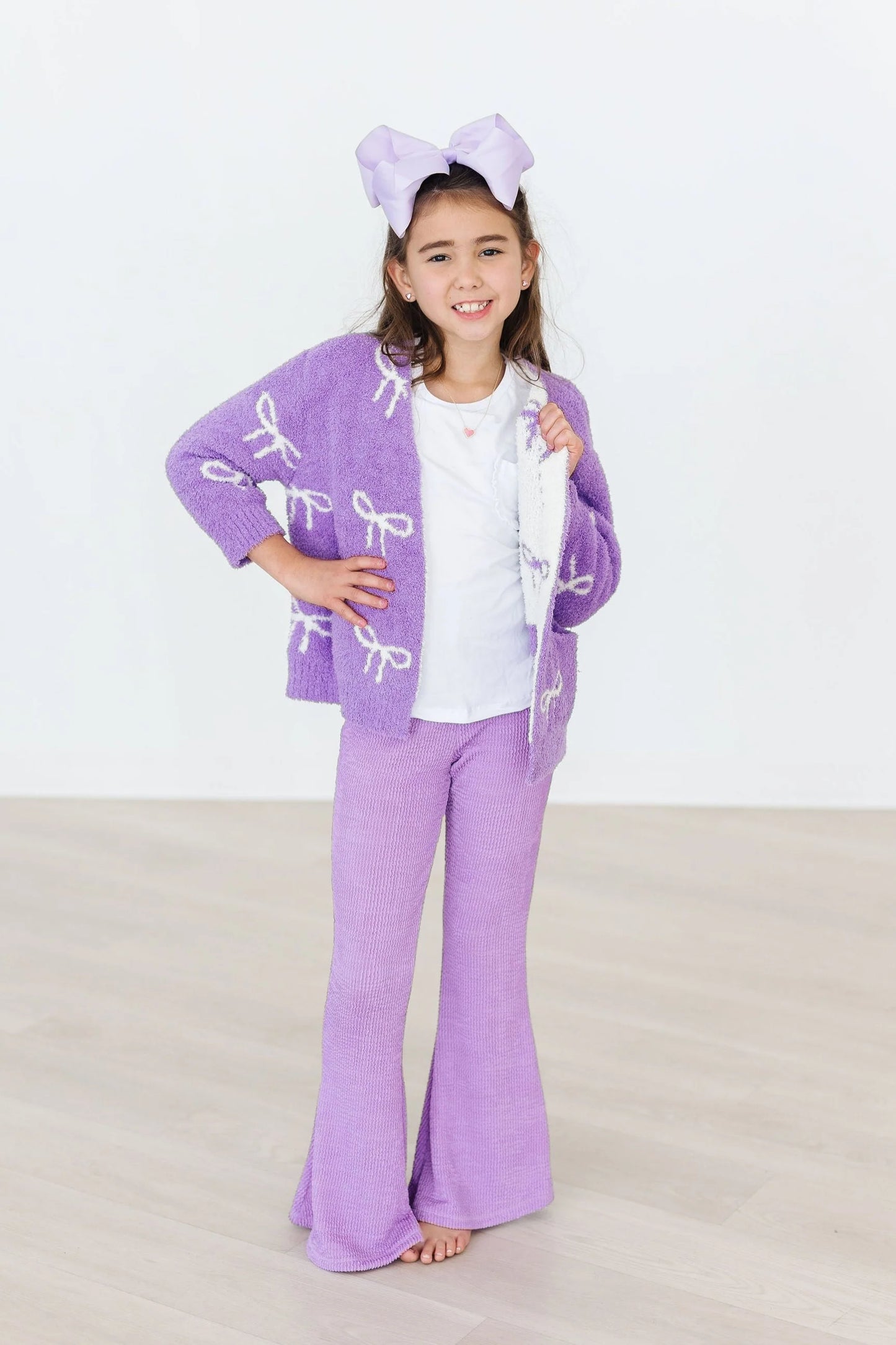 Lilac/Coconut Bow Cozy Cardigan