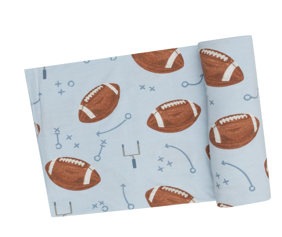 Footballs Blue - Swaddle Blanket