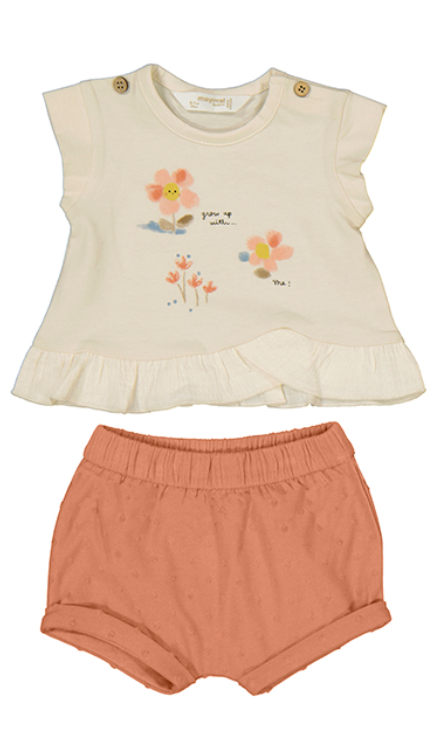 Short Set- Coral Flowers baby girl