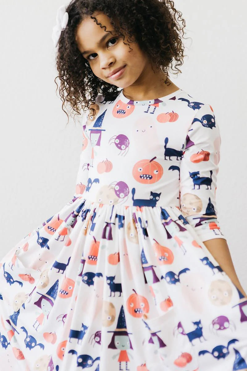 BOO CREW 3/4 SLEEVE POCKET TWIRL DRESS