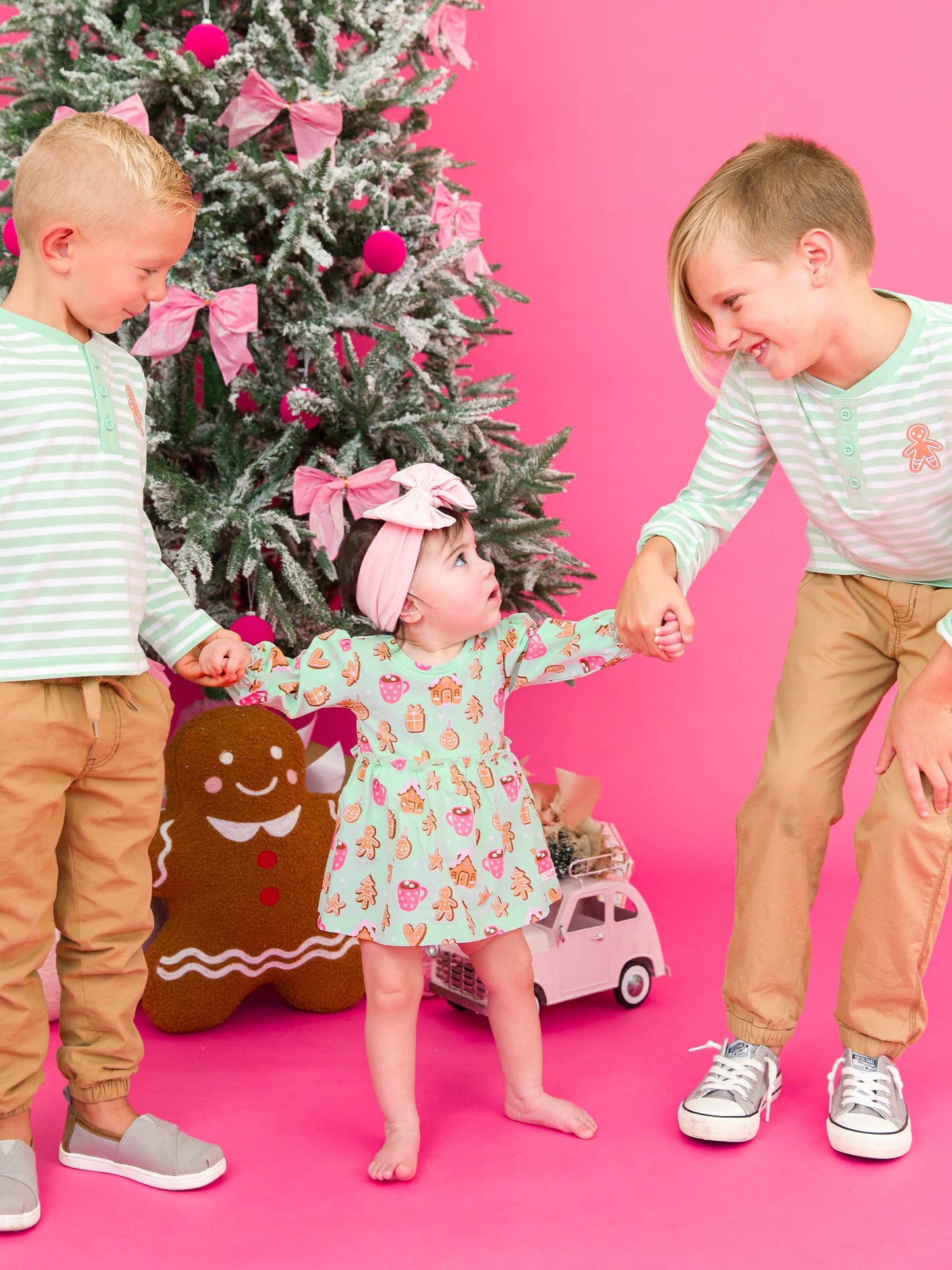 Boys Gingerbread Mint Stripe Knit Long Sleeve Henley Tee