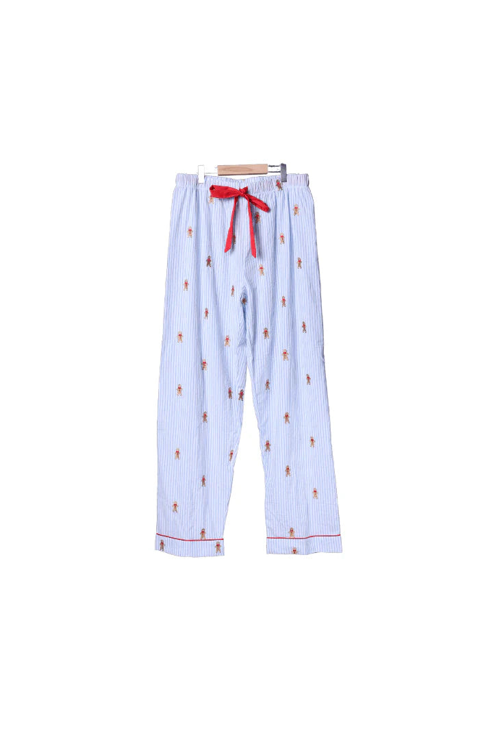 Embroidered Gingerbread Blue Pinstripe Matching Dad Pajama Pants