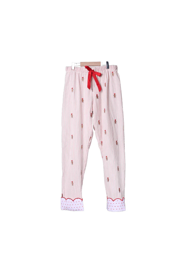 Embroidered Gingerbread Pink Pinstripe Pajama Pants