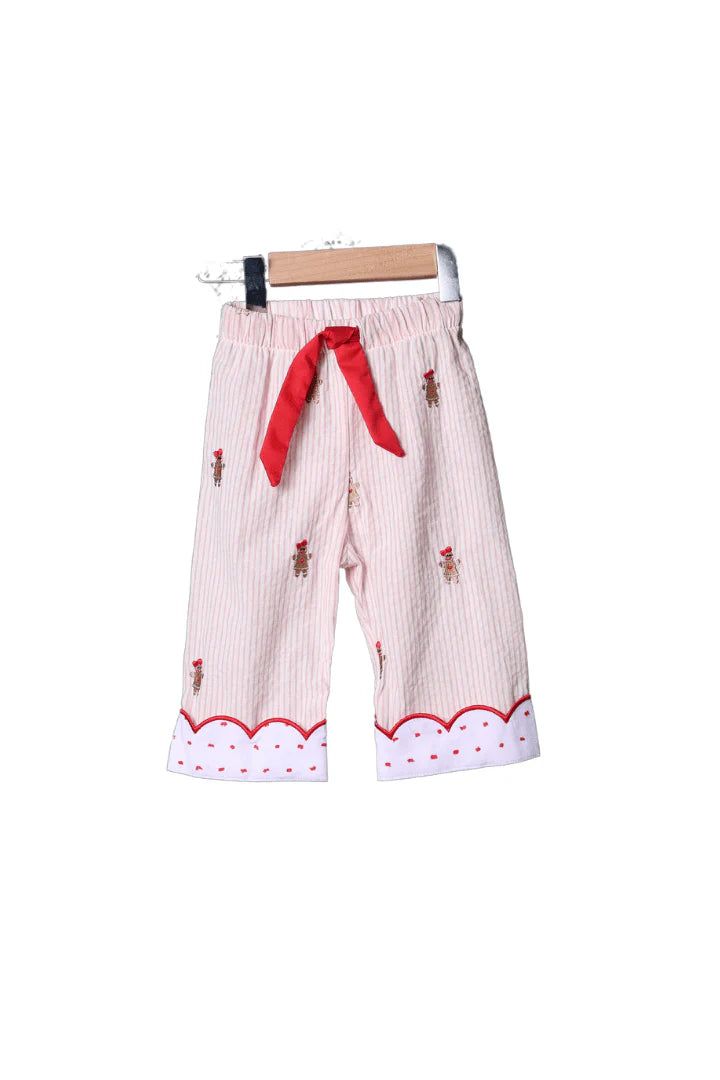 Embroidered Gingerbread Pink Pinstripe Pajama Pants