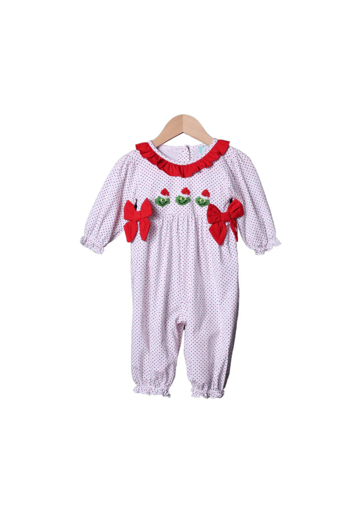 French Knot Grouch Red Bitty Dot Romper