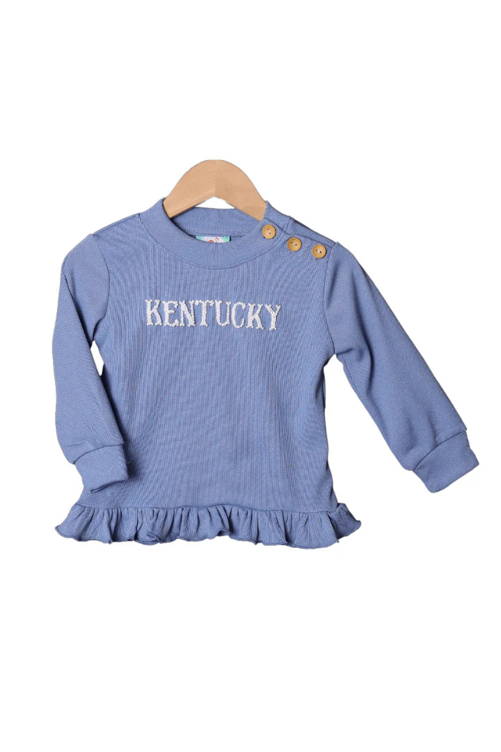 French Knot Kentucky Blue Knit Ruffle Sweater Pullover