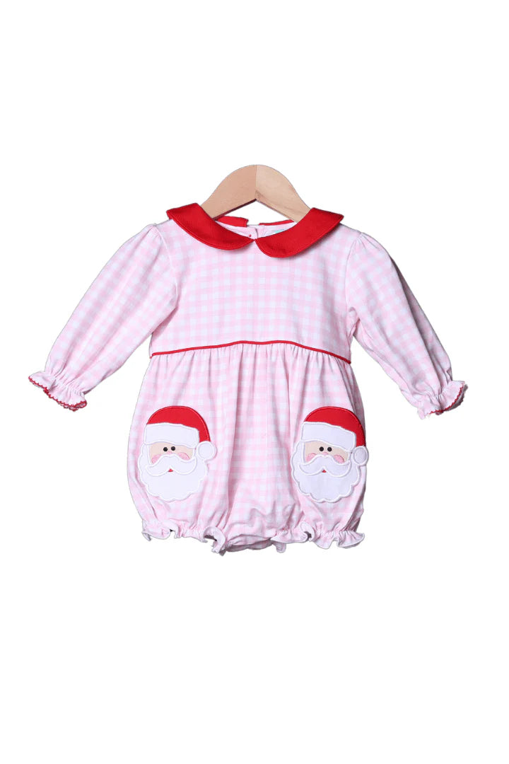 Pink Gingham Knit Santa Bubble