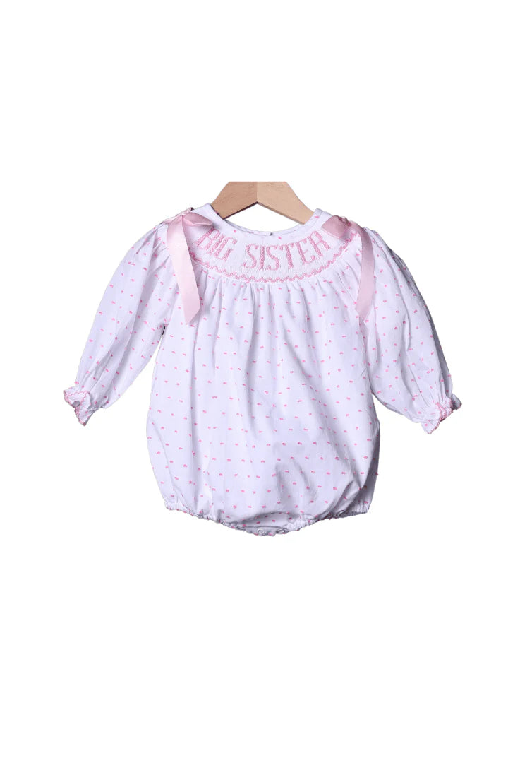 Smocked PINK Swiss Dot Big Sister LONG Sleeve Bubble