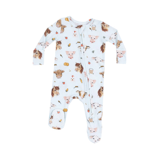 2 Way Zipper Footie - Vintage Animals Faces