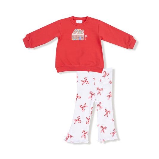 Candy Canes  Puffy Long Sleeve Oversized Sweatshirt + Flared Pant
