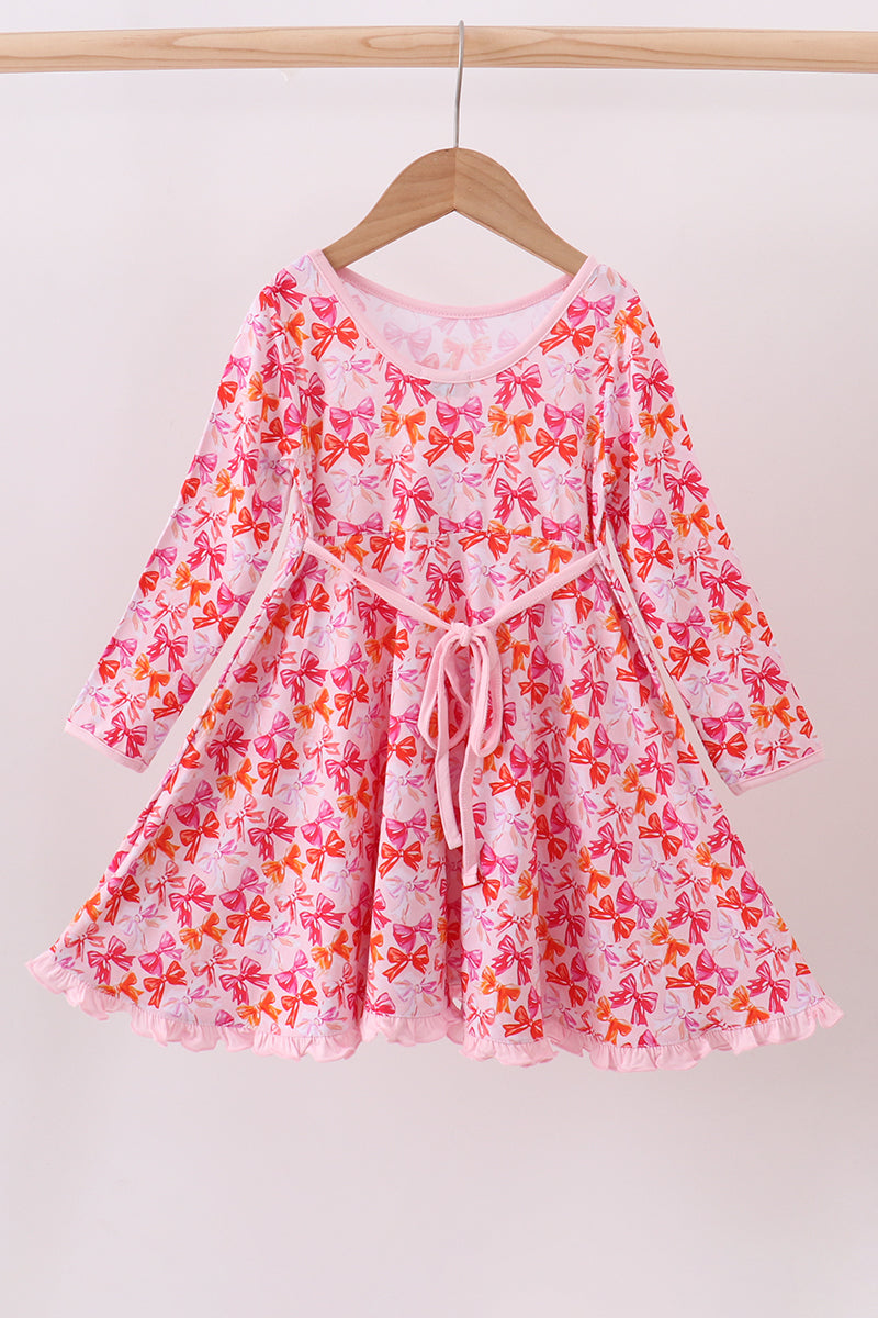 Premium berry blossom bows ruffle bamboo dress