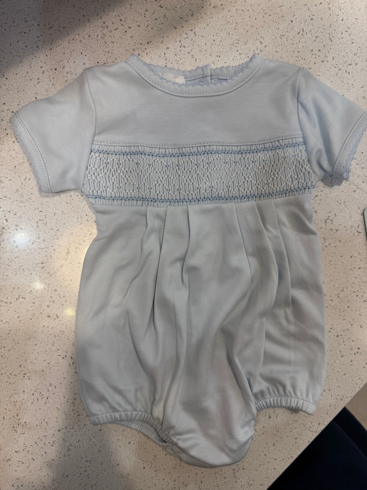 Essentials Solid Smocked Bubble - Light Blue
