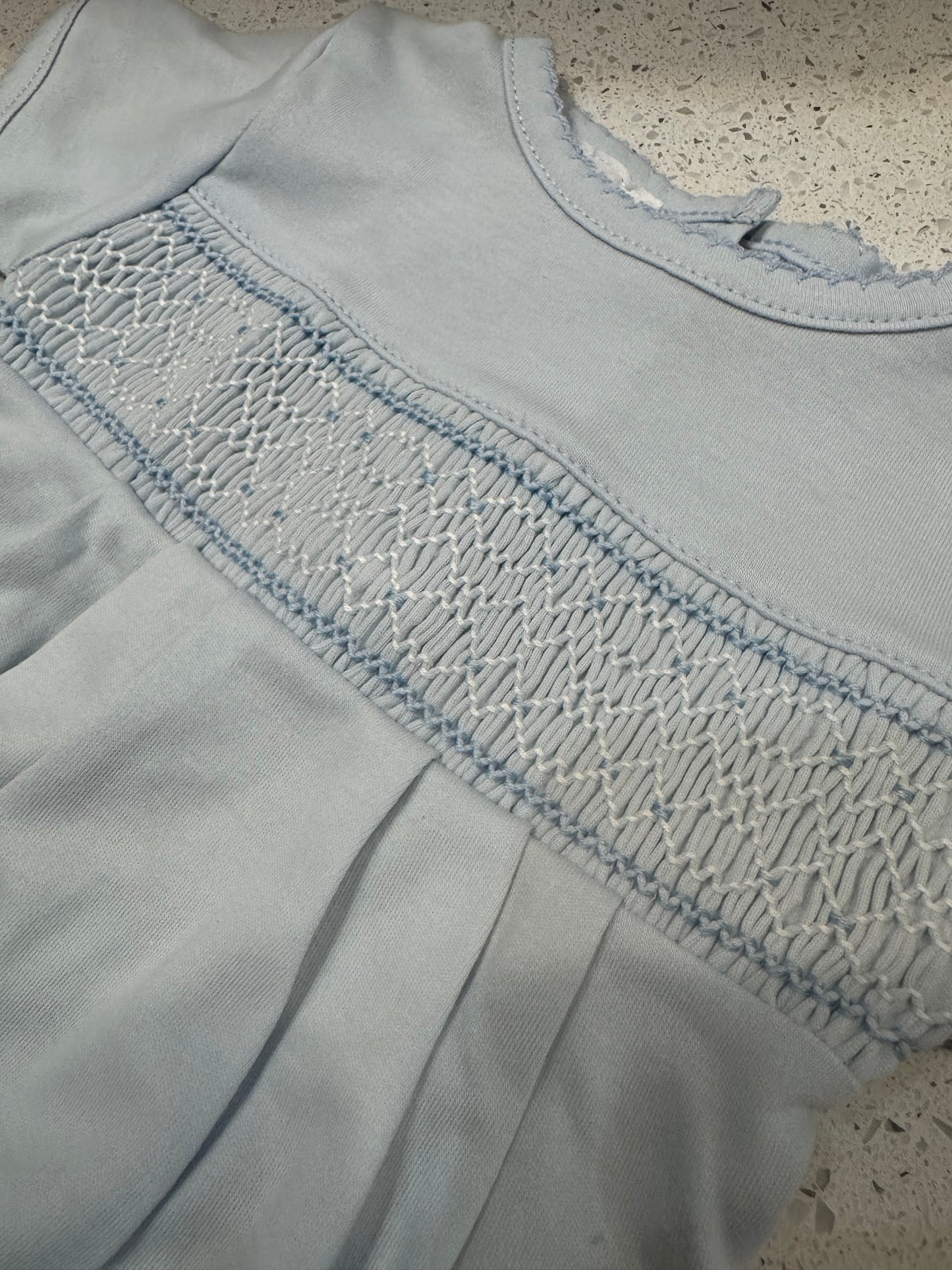 Essentials Solid Smocked Bubble - Light Blue