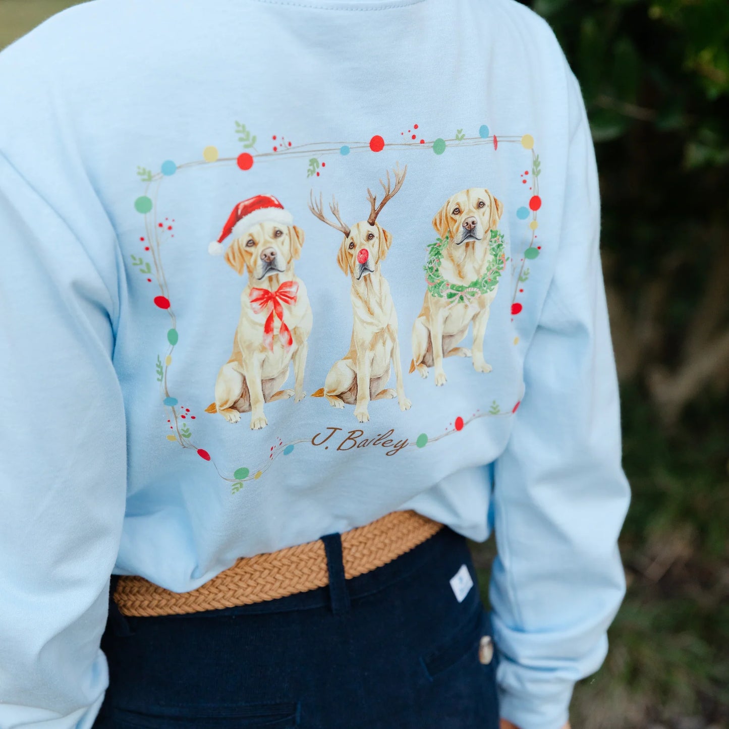 Boys Long Sleeve Logo Tee - Christmas Labs on Light Blue