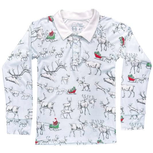 Kids Long Sleeve Polo- Reindeer in Training