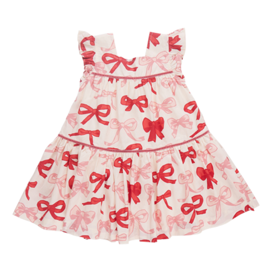 Pink Chicken girls camelia dress - valentines bows