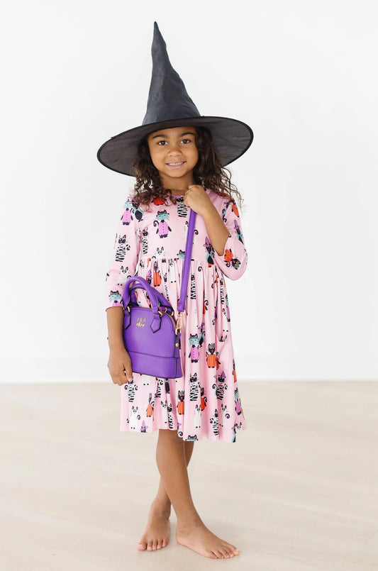 PURR-FECTLY SPOOKY 3/4 SLEEVE POCKET TWIRL DRESS