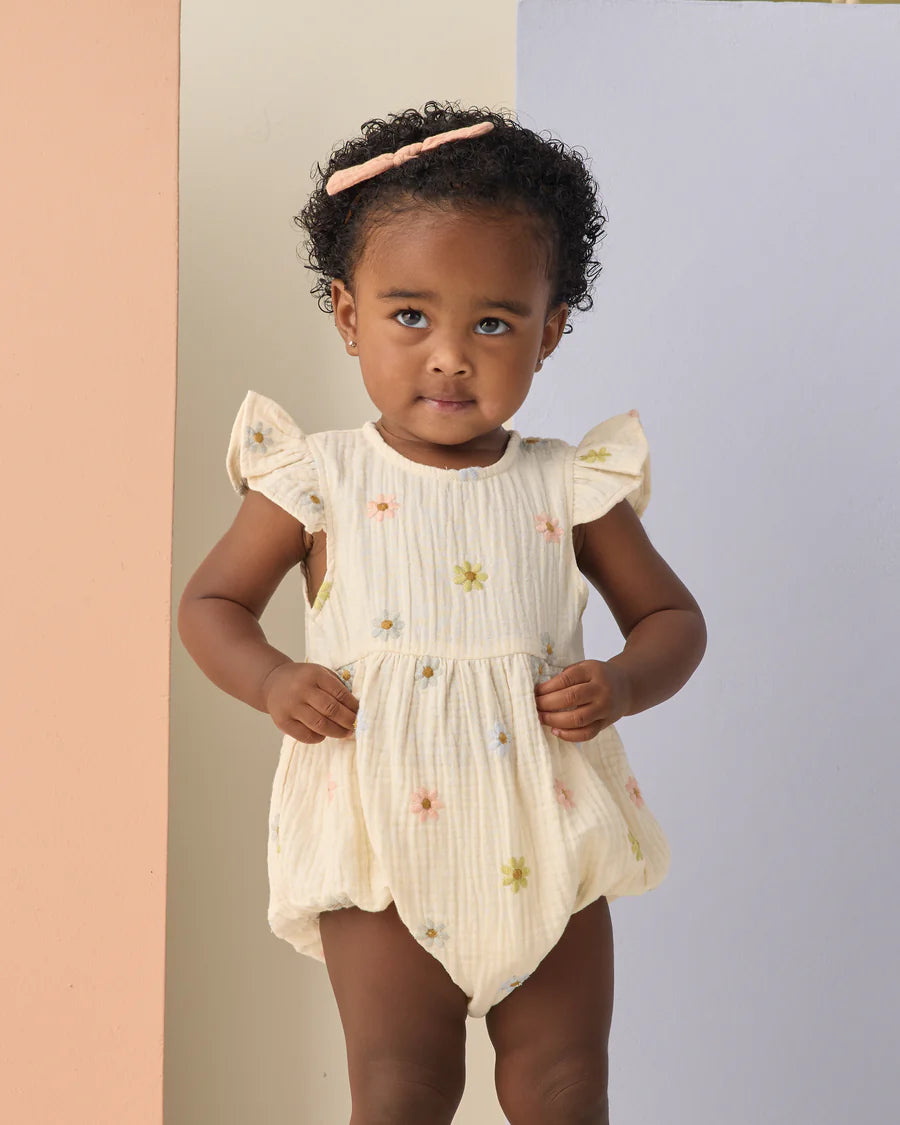 Amelia Romper - Embroidered Daisies