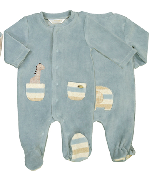 velour onesie-blue giraffe
