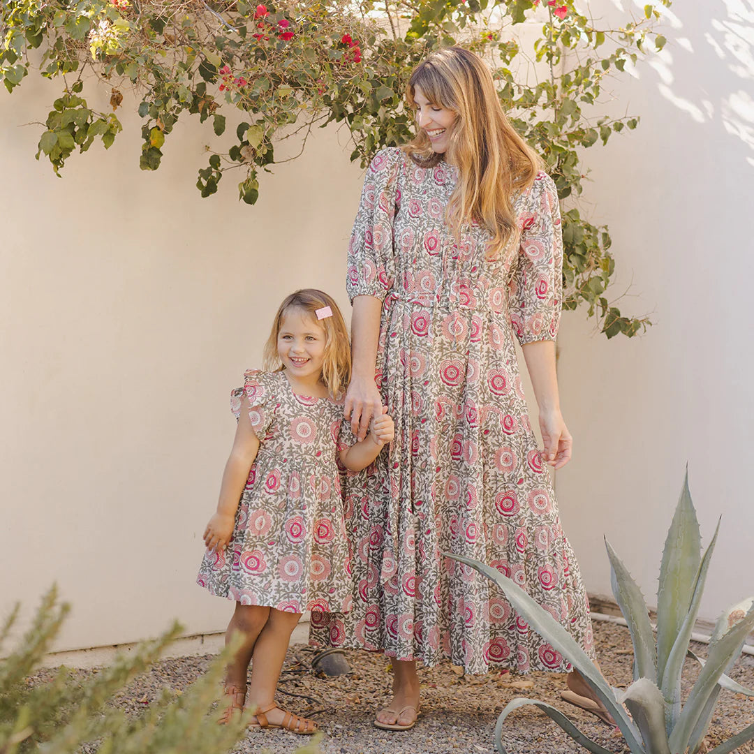 Womens Pintuck Indira Dress - Pink Lisbon Floral