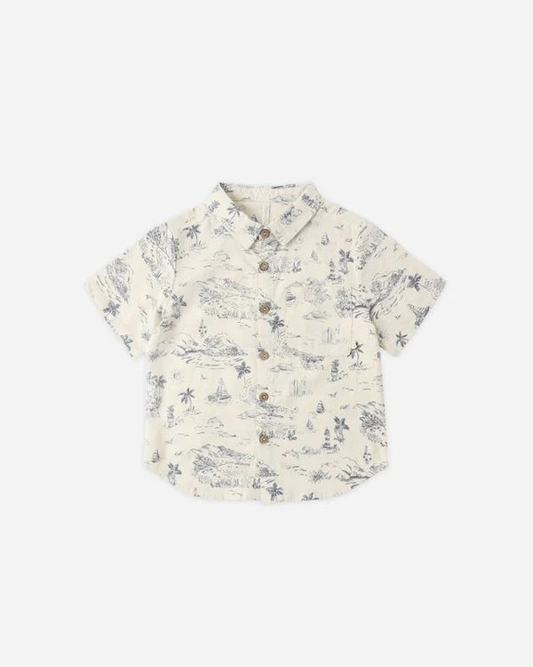 Collared Short Sleeve Shirt | Ocean Toile