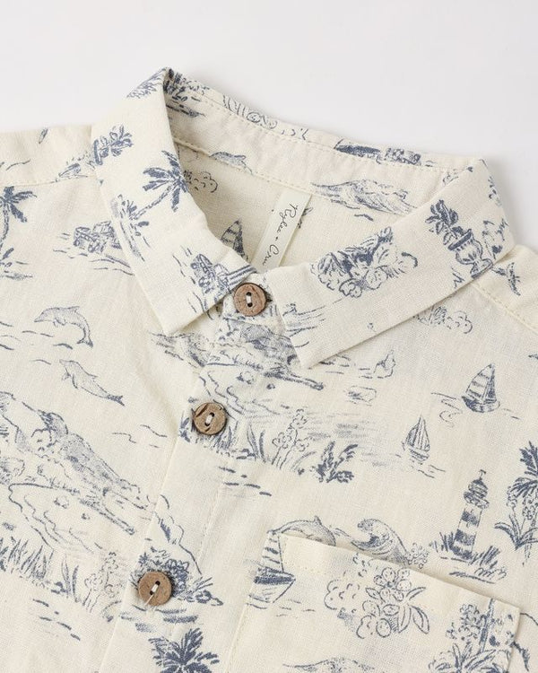 Collared Short Sleeve Shirt | Ocean Toile