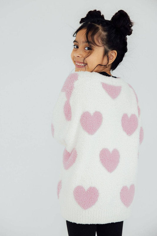 Coconut/Light Pink Heart Cozy Cardigan