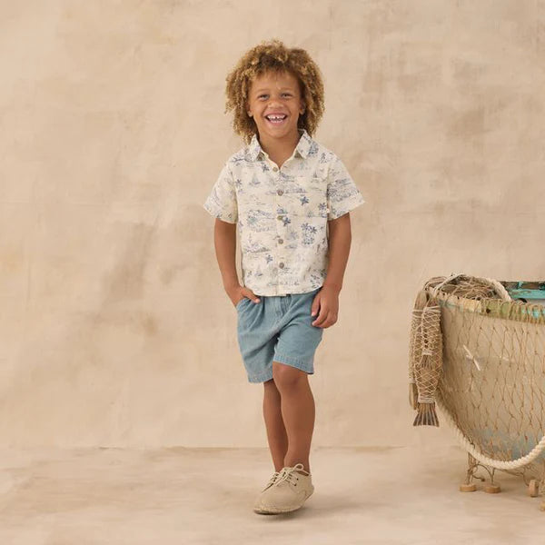 Collared Short Sleeve Shirt | Ocean Toile