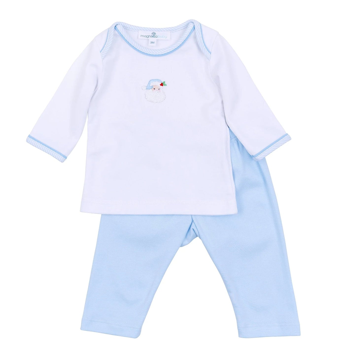 Santa Baby Embroidered 2pc Pant Set - Light Blue